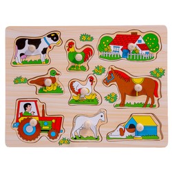 UKŁADANKA DREWNIANA PUZZLE Z UCHWYTAMI FARMA WIEŚ ZWIERZĘTA SMILY PLAY