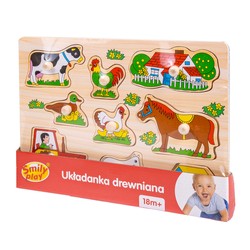 UKŁADANKA DREWNIANA PUZZLE Z UCHWYTAMI FARMA WIEŚ ZWIERZĘTA SMILY PLAY