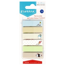 ZAKŁADKI INDEKSUJĄCE KARTECZKI PASTELOWE PAPUGI 45x12mm 6x20 sztuk STARPAK