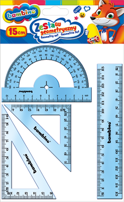 ZESTAW GEOMETRYCZNY BAMBINO 4w1 LINIJKA 15 CM EKIERKA KĄTOMIERZ