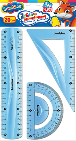 ZESTAW GEOMETRYCZNY FLEXI BAMBINO 3w1 LINIJKA 20 CM EKIERKA KĄTOMIERZ