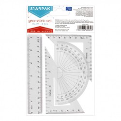 ZESTAW GEOMETRYCZNY SZKOLNY LINIJKA 15 cm EKIERKA KĄTOMIERZ STARPAK