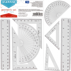 ZESTAW GEOMETRYCZNY SZKOLNY LINIJKA 15 cm EKIERKA KĄTOMIERZ STARPAK